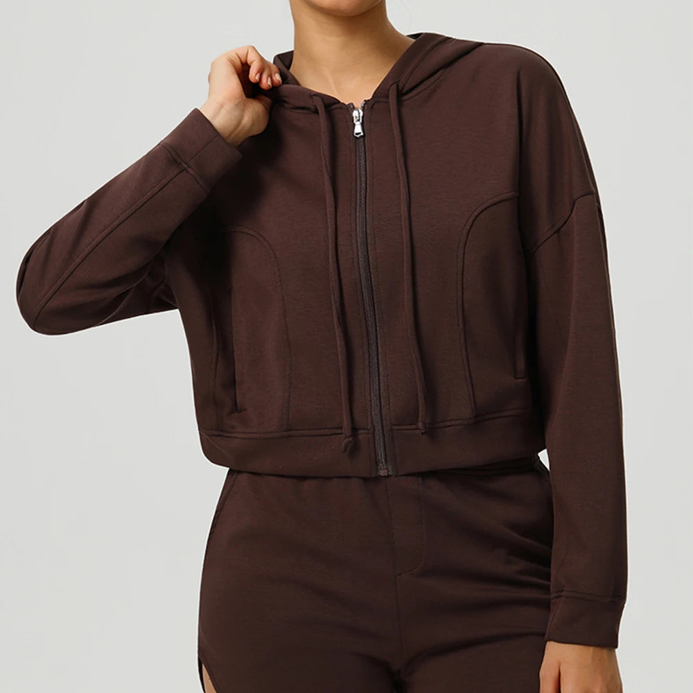 Autumn Loose Yoga Long Sleeved Hoodie Women's Hooded Sports Jacket Running Yoga Jacket Long Sleeved Jacket