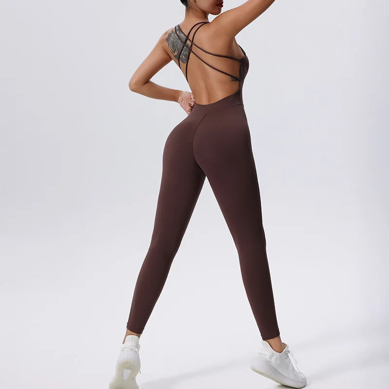 New Yoga Suit Gym Set Women Training Sportswear Women Sports Jumpsuit Fitness Rompers Stretch Female Push Up Workout Bodysuits