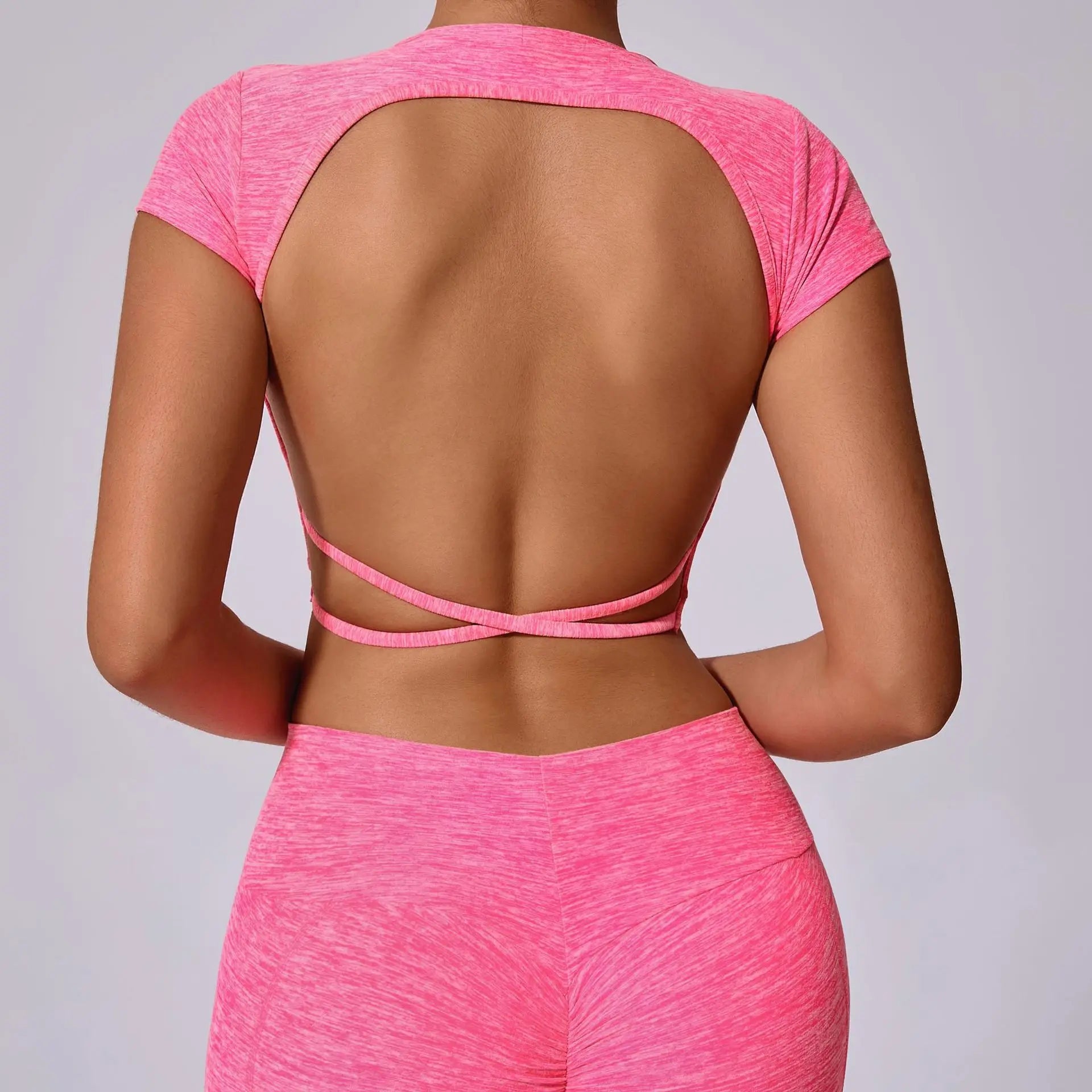 Hollow Beauty Back Crop Top Short Sleeve Workout Yoga Shirt Women Fitness Workout Tops Gym Clothes Sportswear Running T-shirts