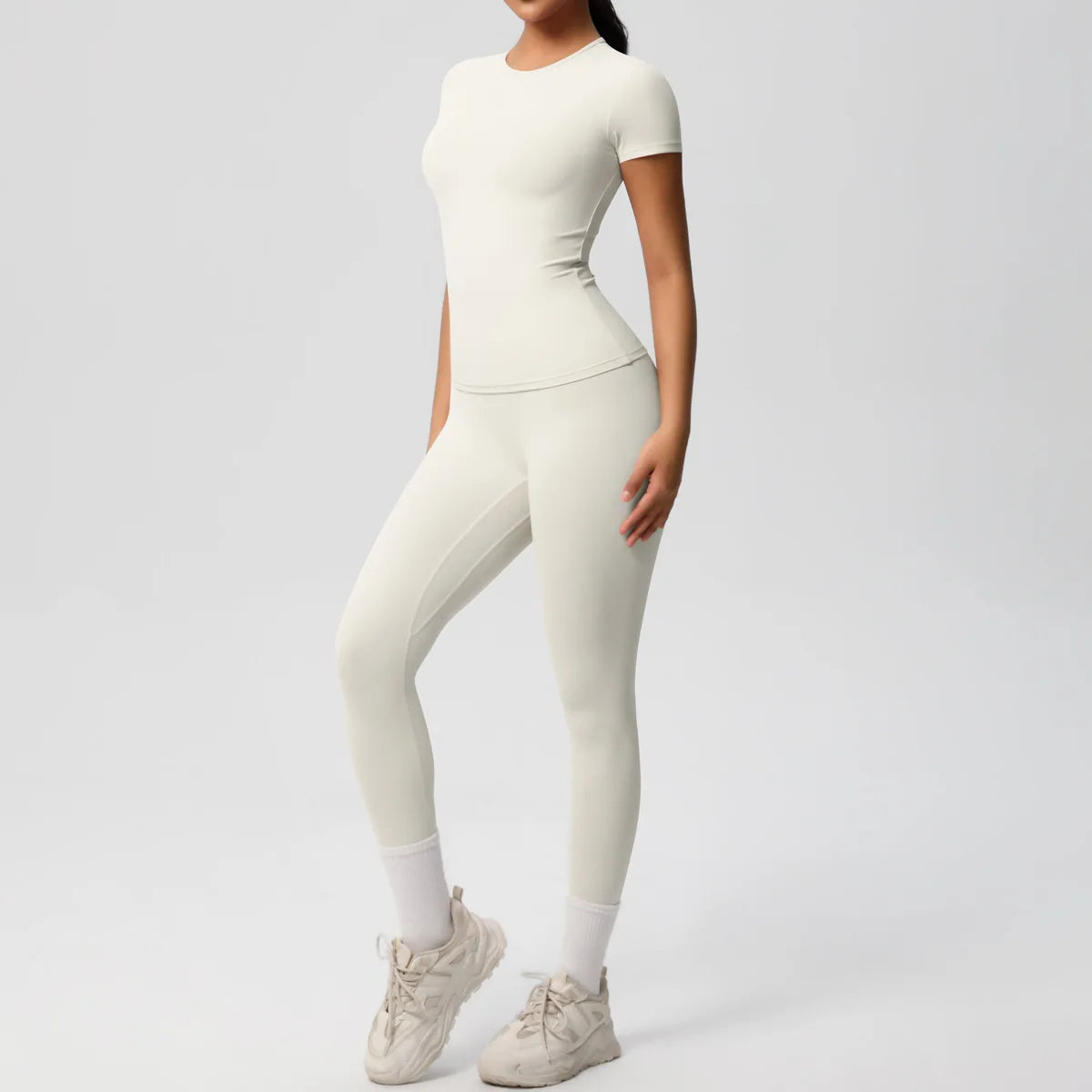2PCS Yoga Set Women's Tracksuit Quick-Drying Gym Leggings Set Short Sleeve Breathable Gym Yoga Slim Fitness Active Top