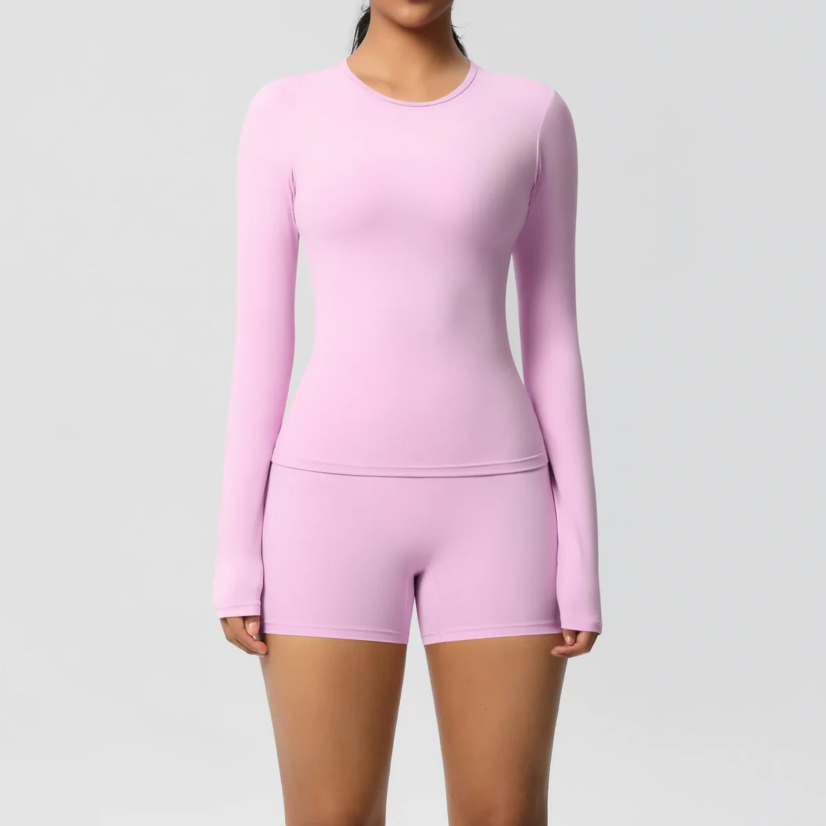 Yoga Clothes Set 2 Piece Gym Sports Shorts Set Women Long Sleeved High Waist Shorts Fitness Suit Running Workout Tracksuit