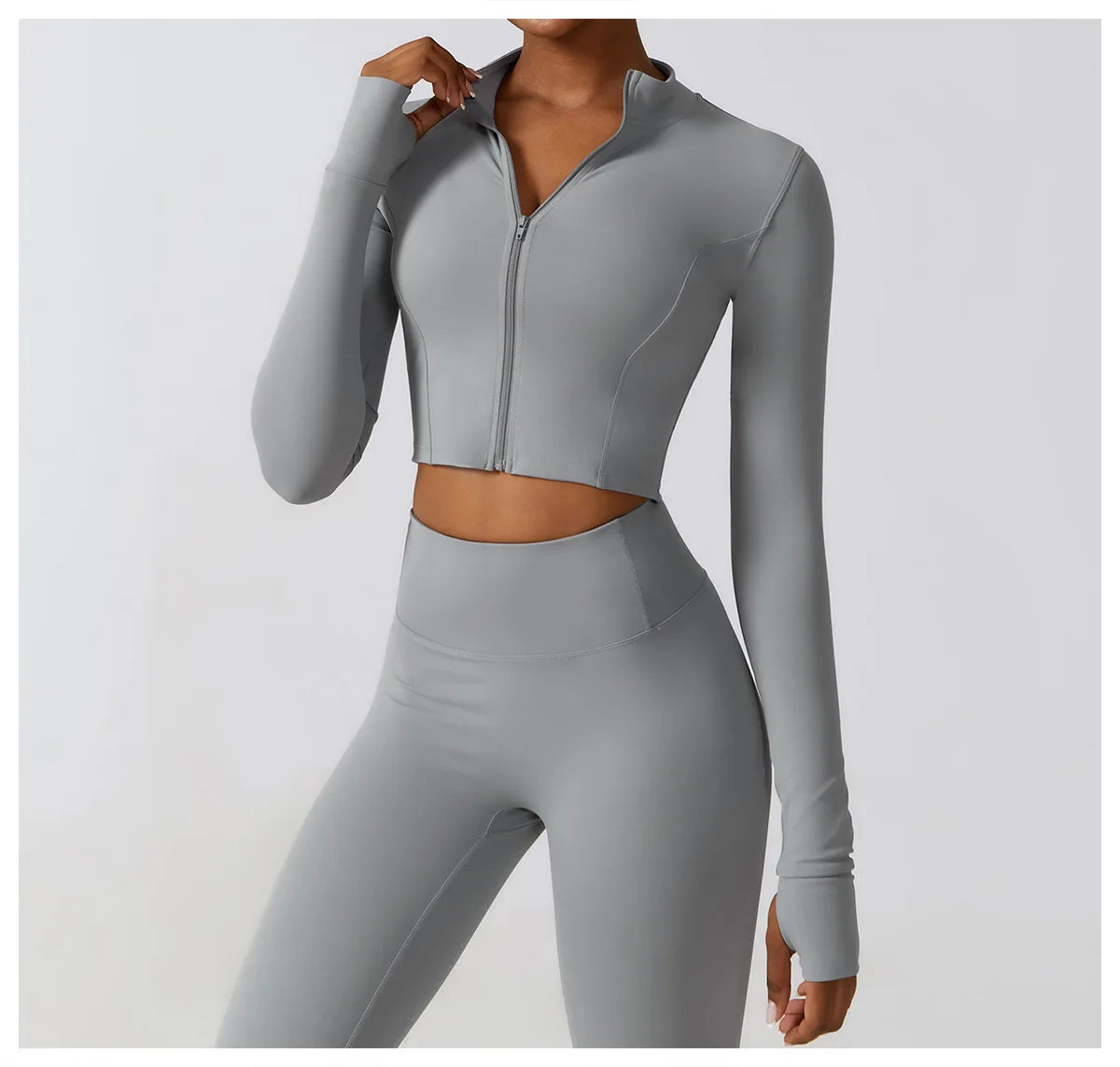 Women Outdoor Sports Long Sleeved Slim Yoga Clothes Quick Dry Zipper Cardigan Stand Up Collar Jacket Running Fitness Jacket Top