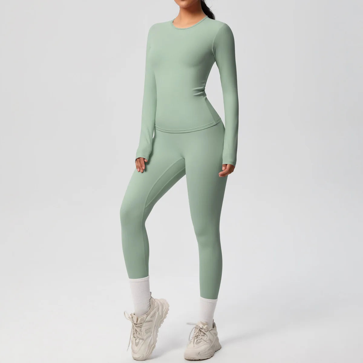 2PCS Yoga Suit Sports Set Women Sportswear Gym Set Women Tracksuit Running Workout Long Sleeve Sports Shirt Yoga Clothing