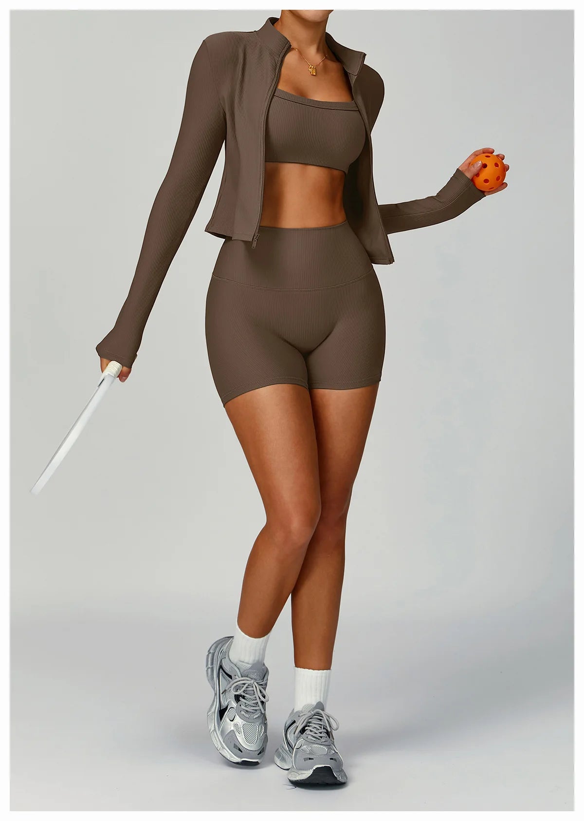 Women Tracksuit 2PCS Yoga Suit Sports Set Quick-Drying Gym Set Running Workout Zipper Long Sleeve Sports Shorts Yoga Clothing