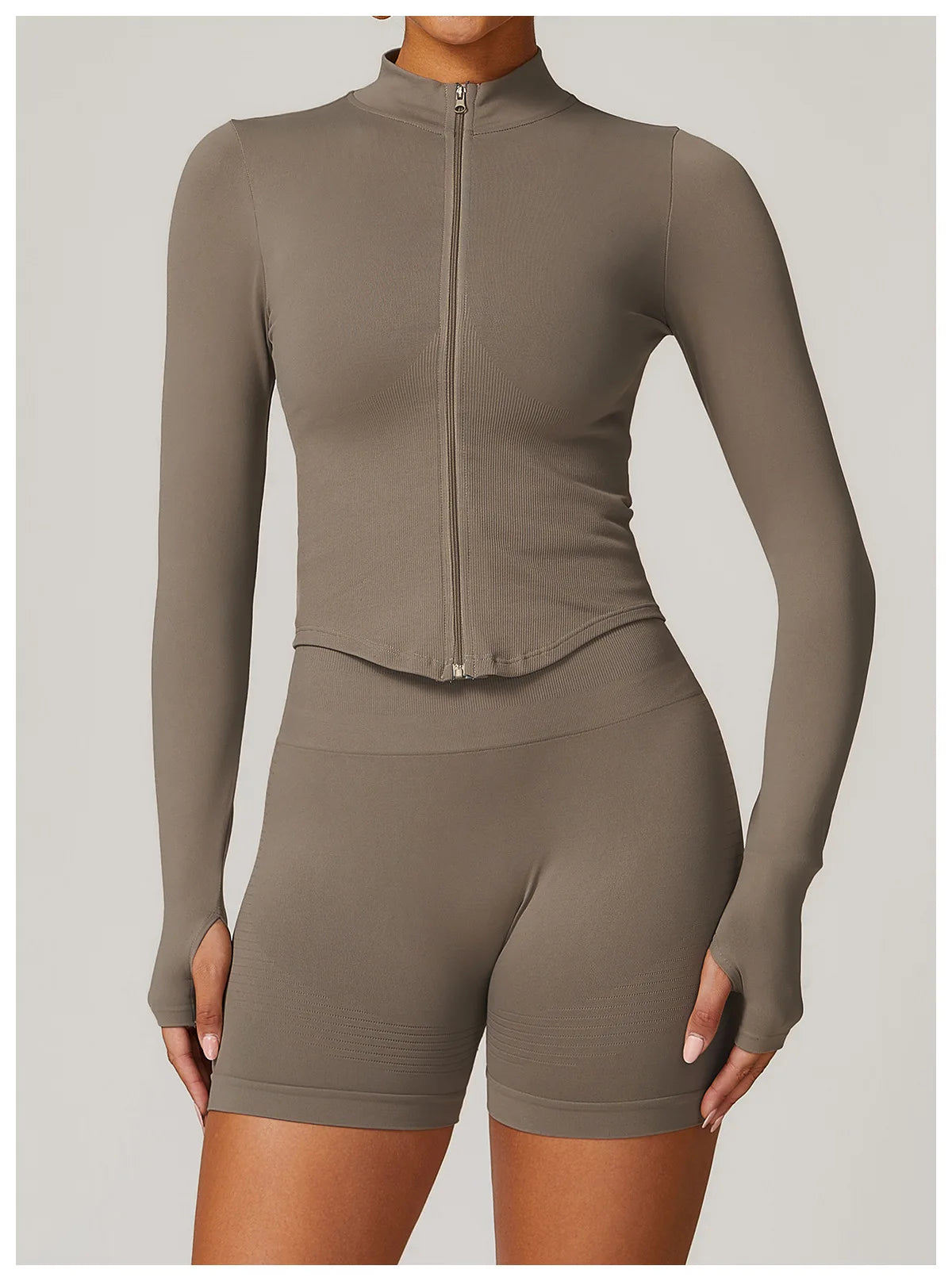 Ribbed Yoga Tops Women's Standing Collar Yoga Long Sleeved Sports Jacket Running Training Fitness Top Gym Workout Running Shirt