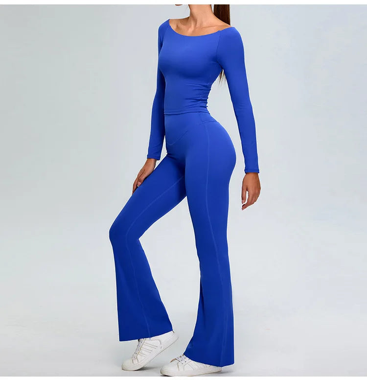 Sexy Off Shoulder Long Sleeved Tops Women's Yoga Long Sleeved Sports T-shirt Top Workout Running Tight Fitting Fitness Clothes