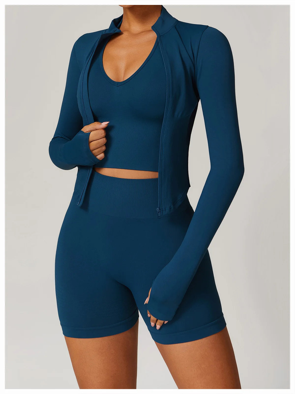 Ribbed Yoga Tops Women's Yoga Long Sleeved Standing Collar Sports Jacket Running Training Fitness Top Gym Workout Running Shirt