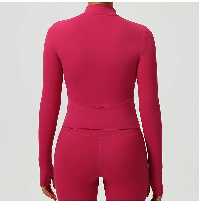 Women Outdoor Sports Long Sleeved Slim Yoga Clothes Quick Dry Zipper Cardigan Stand Up Collar Jacket Running Fitness Jacket Top