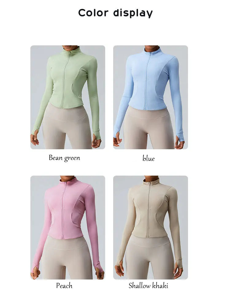 New Outdoor Running Yoga Jacket Elasticity Women's Sports Jacket Gym Sports Long Sleeves Women Quick-Drying Tights Zipper Hoodie