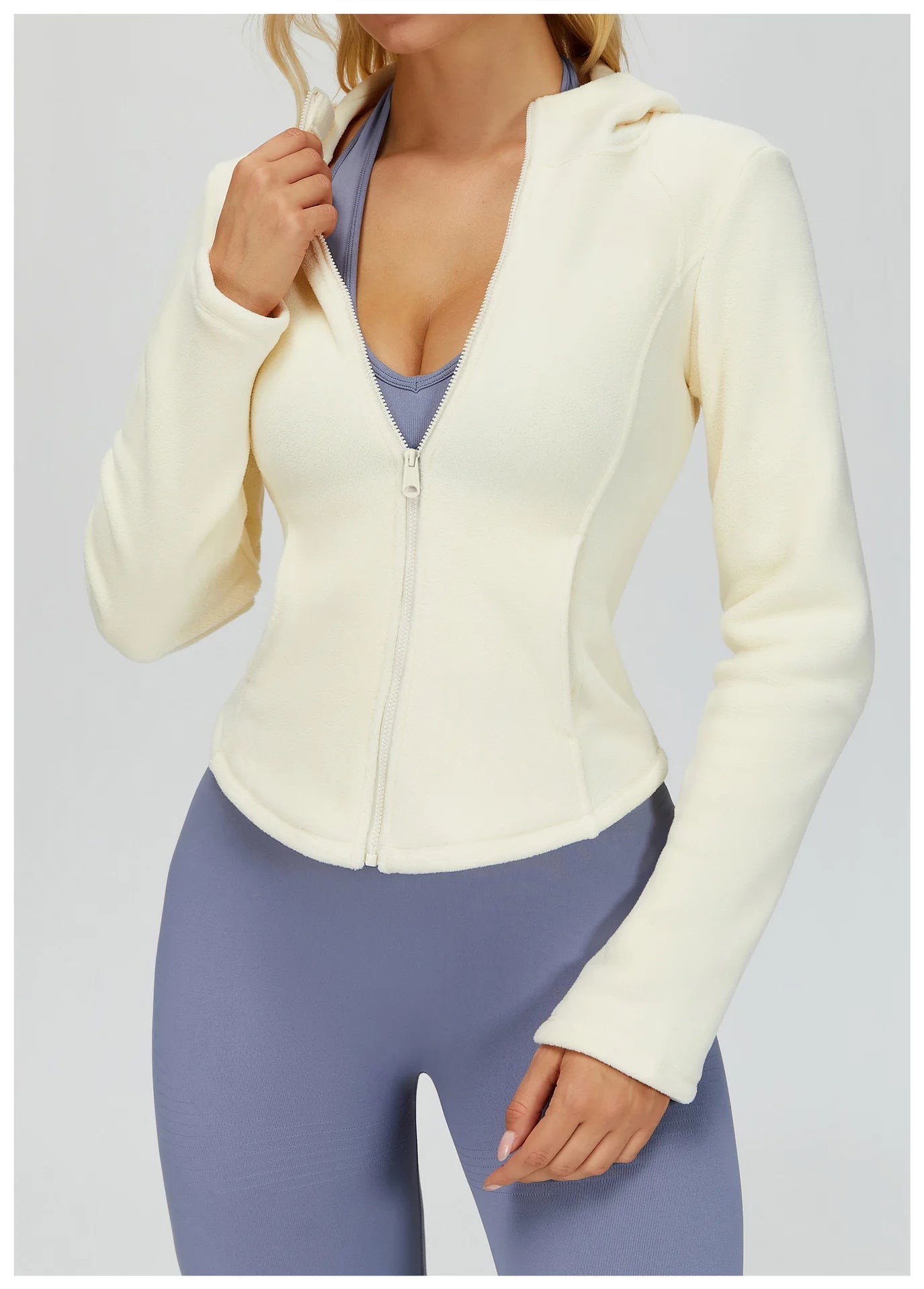 Winter Hooded Jacket for Women Yoga Long Sleeved With Plush Slim Fit Pocket Zipper Jacket Outdoor Casual Sports Warm Jacket