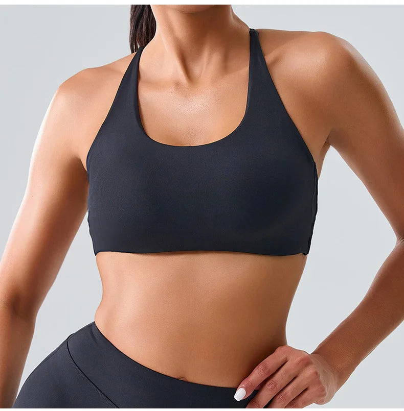 Women Impact Sports Bra Halter Top High Support Push Up Clothes Running Tops Open Back Gym Wear Fitness Yoga Workout Underwear