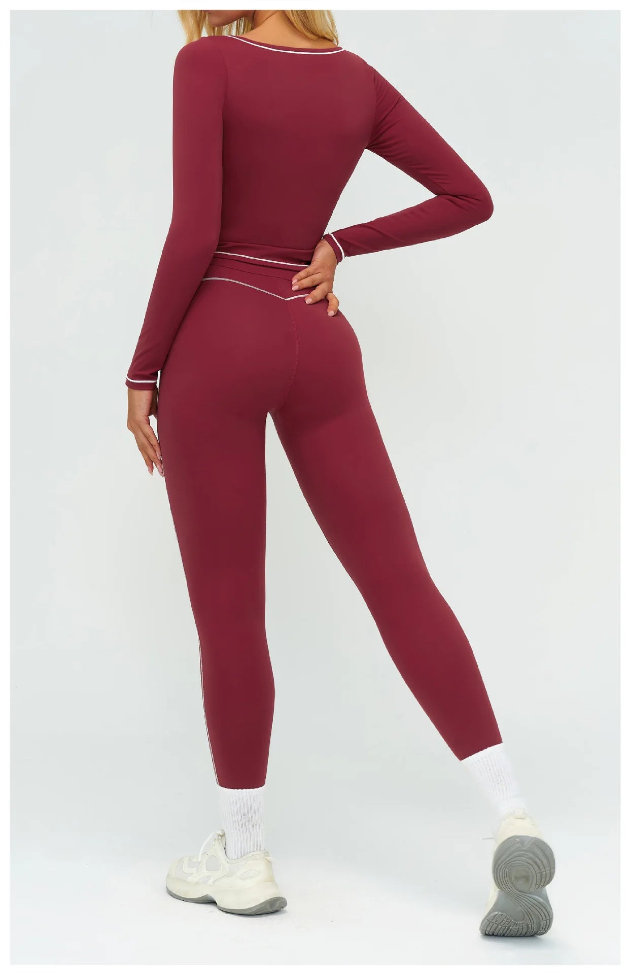 Yoga Set Women Tracksuit 2PCS Sportswear Workout Clothes Athletic Wear Gym Leggings Fitness Outfits Top Long Sleeve Sports Suits