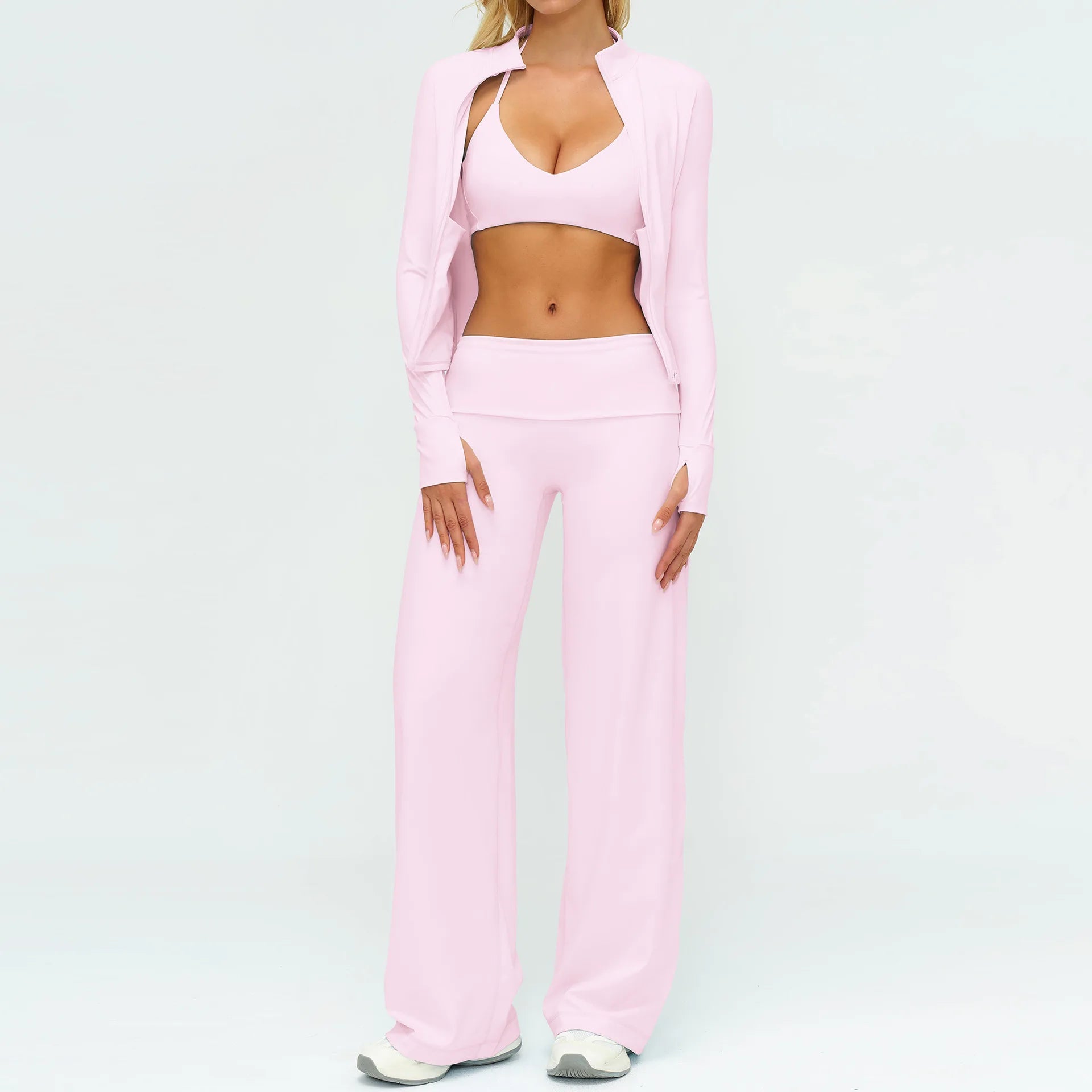 2/3PCS Women Tracksuit Yoga Set Sportswear Workout Clothes Athletic Wear Gym Outfit Fitness Bra Crop Top Long Sleeve Sports Suit