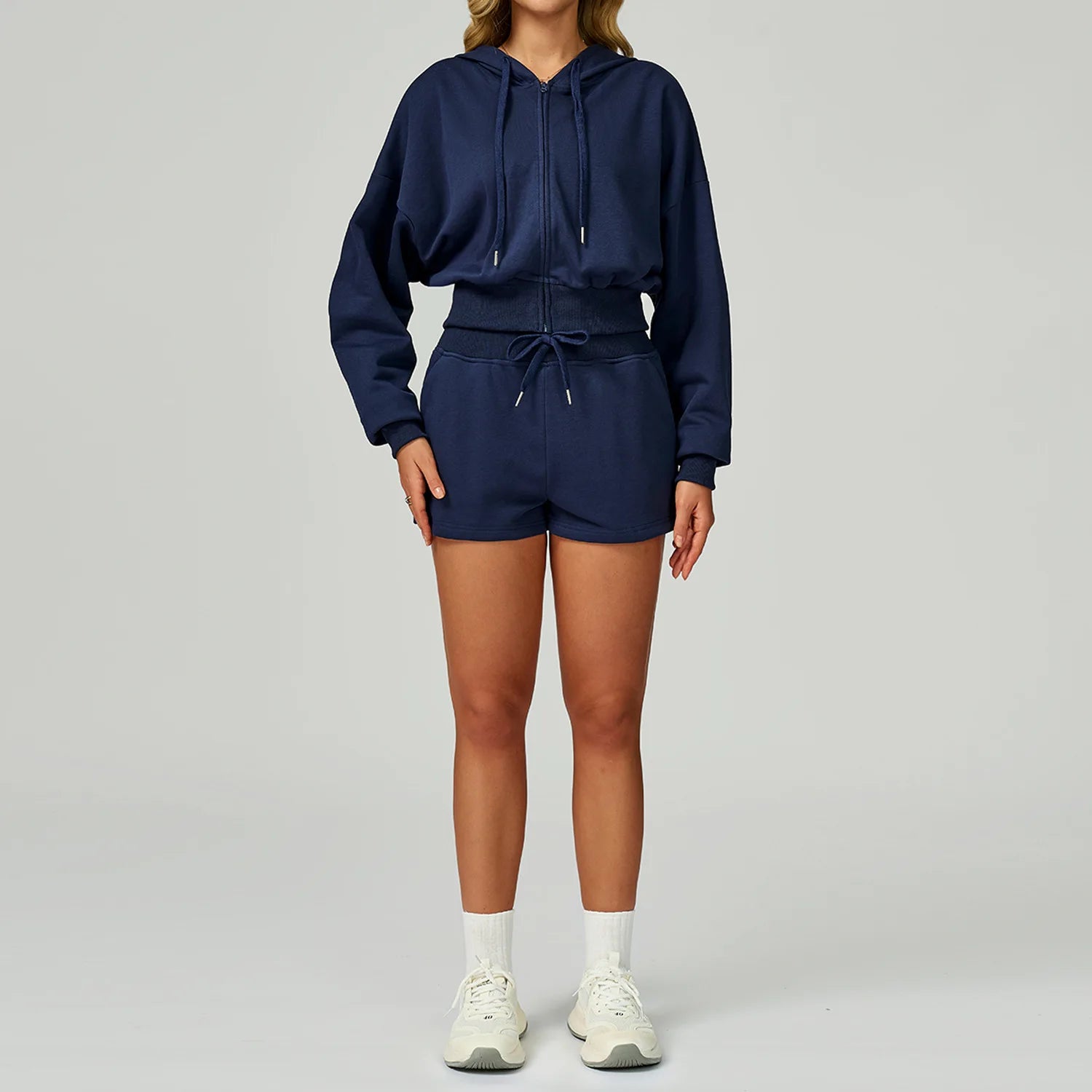 New Winter Zipper Sports Suit 2 Pieces Hooded Casual Loose Sweatshirt Long Sleeved Outdoor Running Suit Sportswear for Women