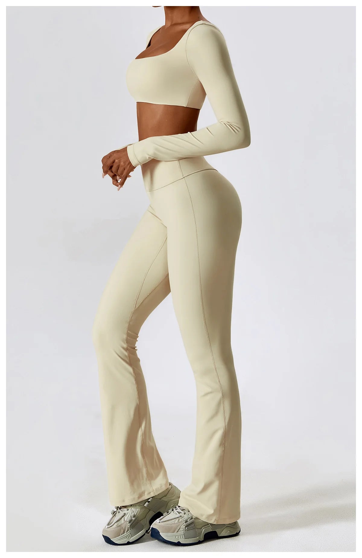 Women Tracksuit Gym Yoga Suit 2PCS Tight Fitting Sports Set Workout Breathable T Shirts Bra Tank Top Loose Bell-bottoms Leggings