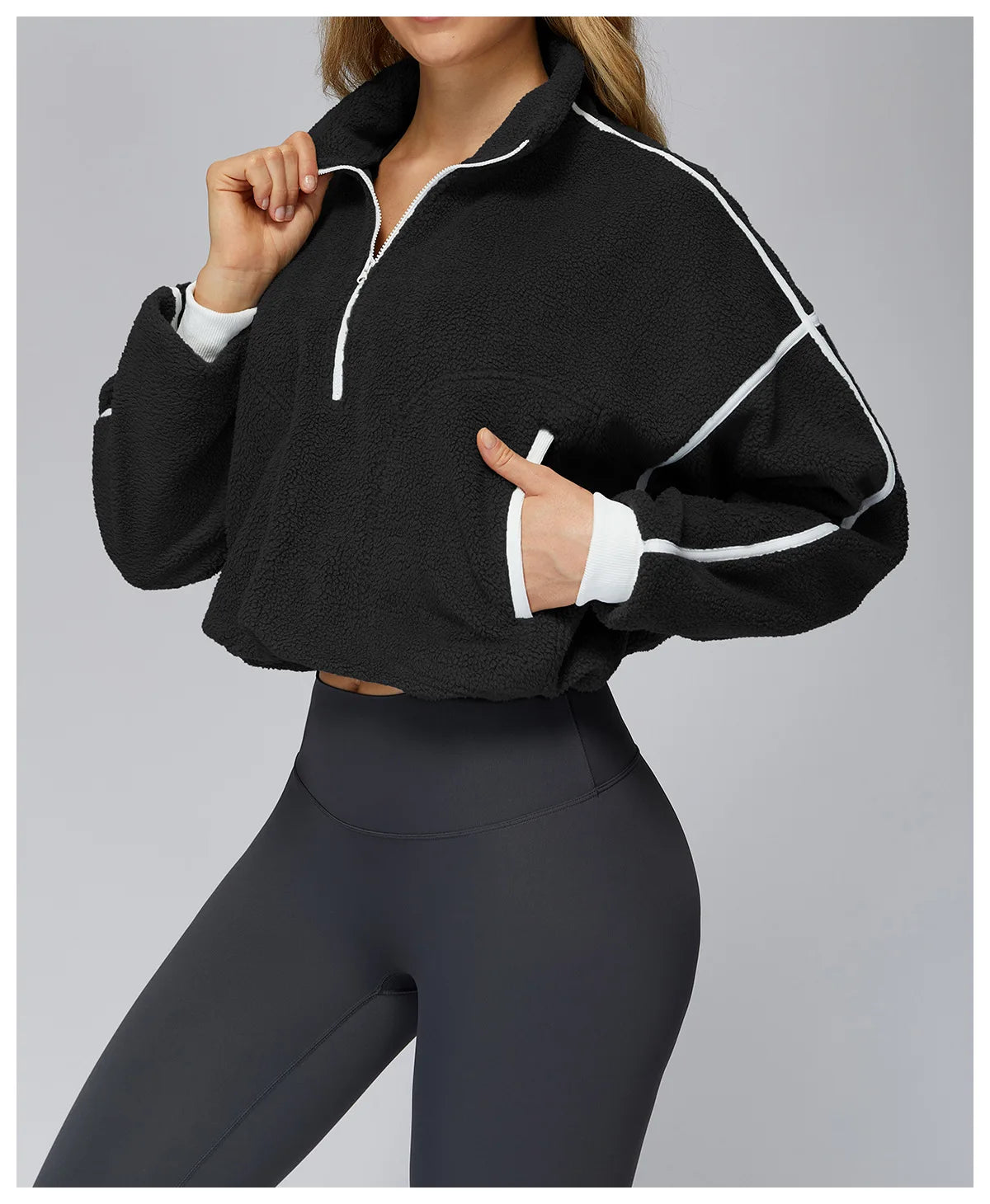 Winter Women's Standing Collar Windproof and Warm Fleece Jacket Women's Long Sleeved Running and Fleece Sports Jacket