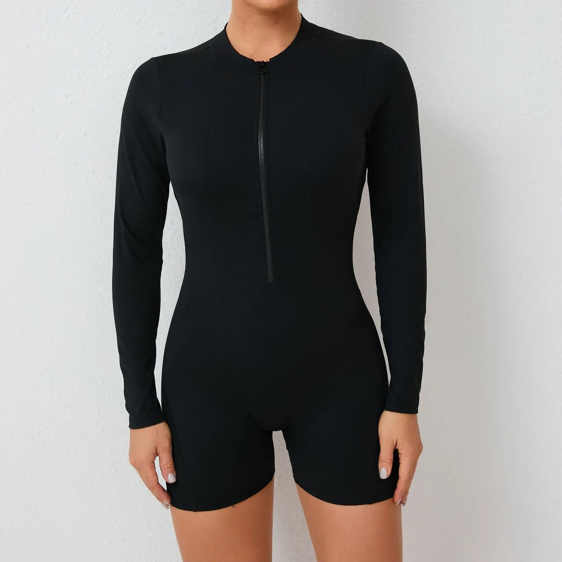 Sexy Back V Jumpsuit Women Tracksuit Yoga Set Sports Zipper Rompers Gym Long Sleeve Fitness Suit Gym Workout Bodysuit
