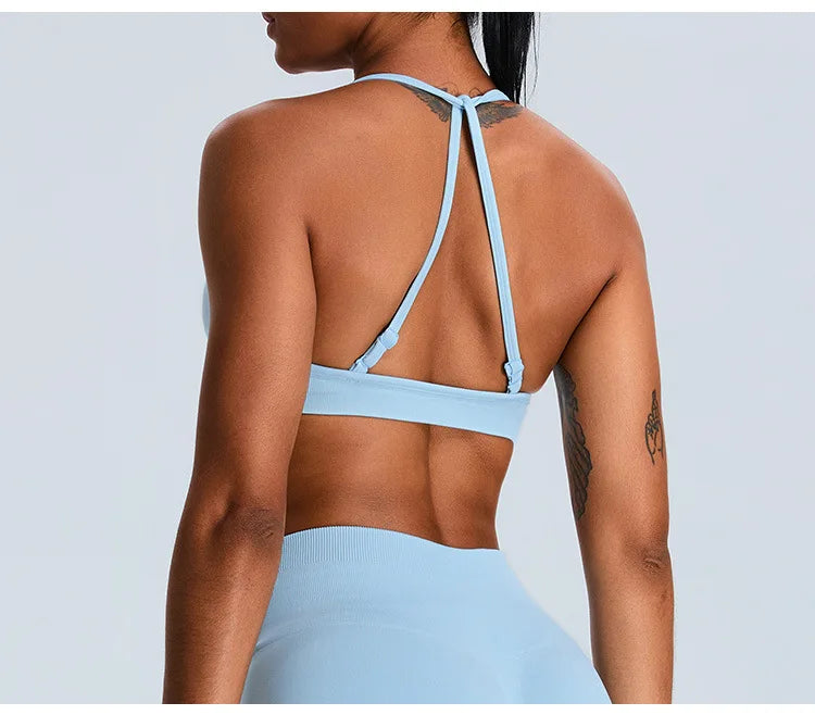 Women Sports Underwear Scrunch Push-up High Support Adjustable Thin Shoulder Strap Tank Fitness Top Seamless Workout Yoga Bras