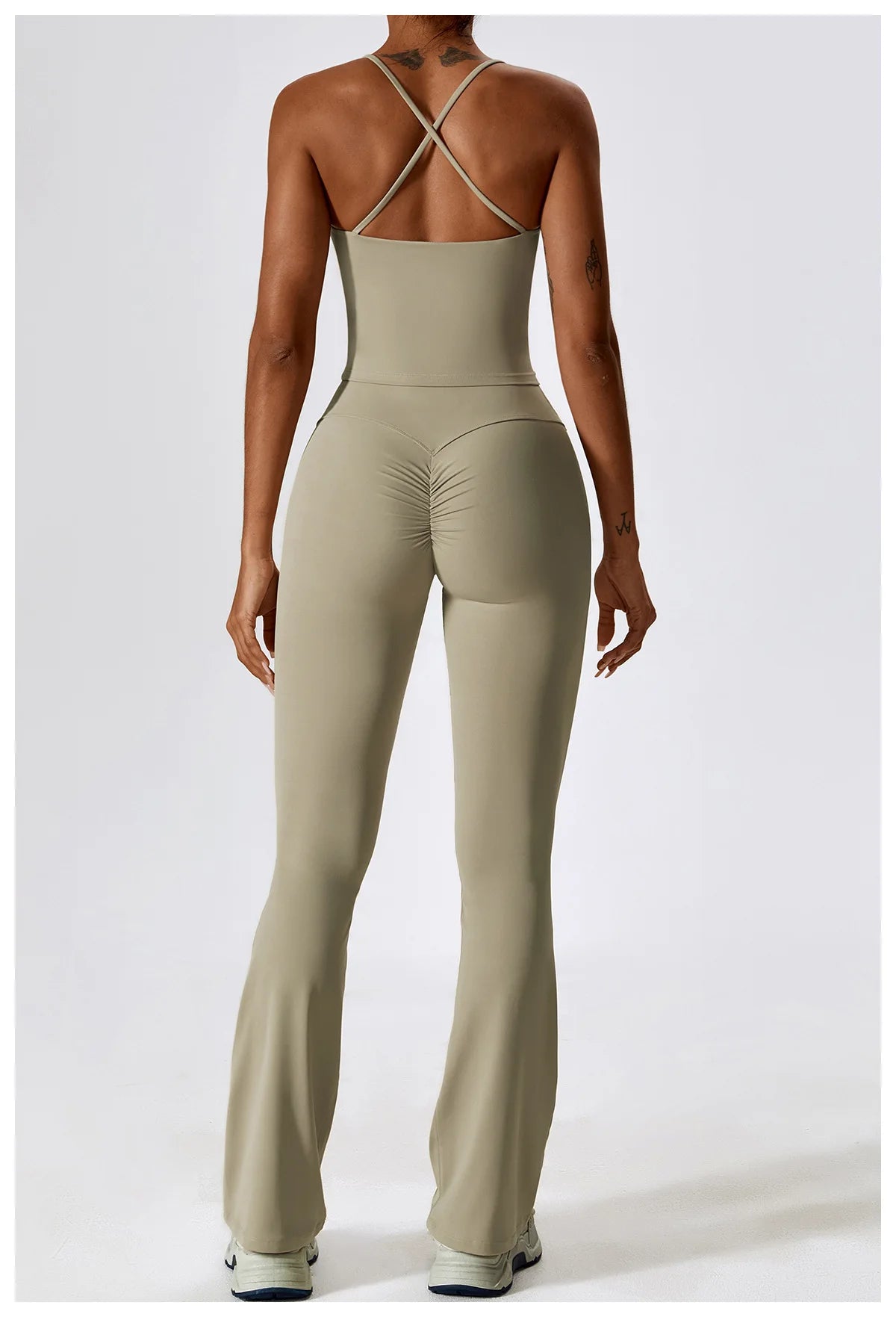 Women Tracksuit Gym Yoga Suit 2PCS Tight Fitting Sports Set Workout Breathable T Shirts Bra Tank Top Loose Bell-bottoms Leggings