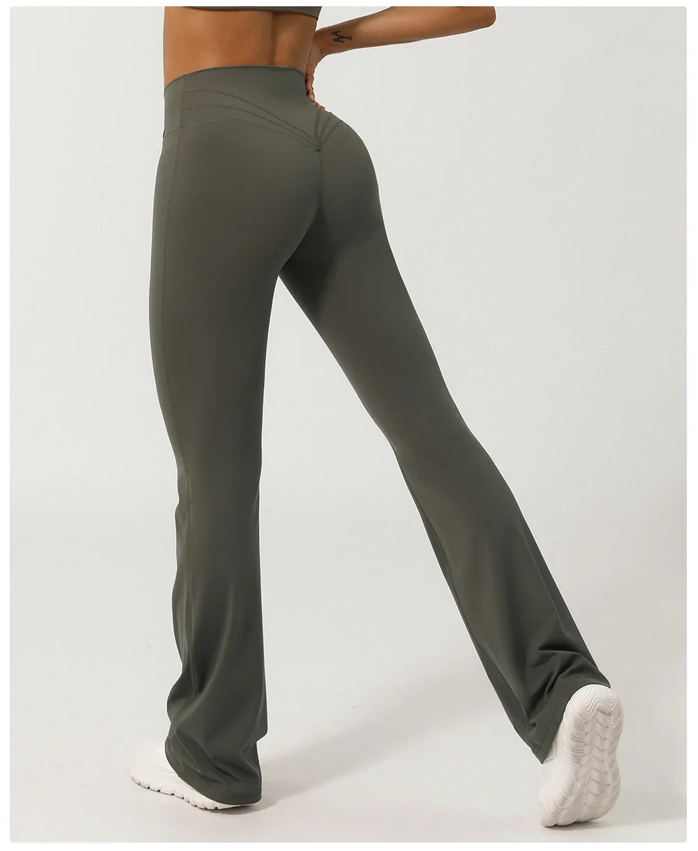Women Yoga Bell-bottoms Tight Lifting High Waist Tights Cross Waist Sport Flared Pants Gym Running Breathable Fitness Leggings