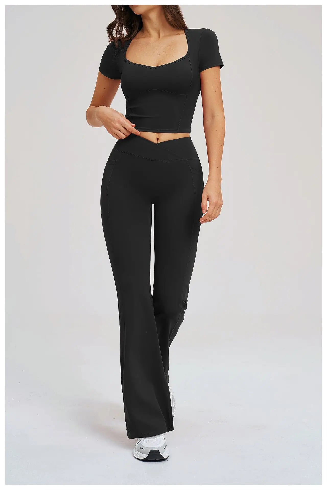 Yoga Set 2 Pieces Gym Clothes Sportswear Yoga Outfits For Women Fitness Short Sleeve Crop Top Tracksuits Sports Set Gym Leggings