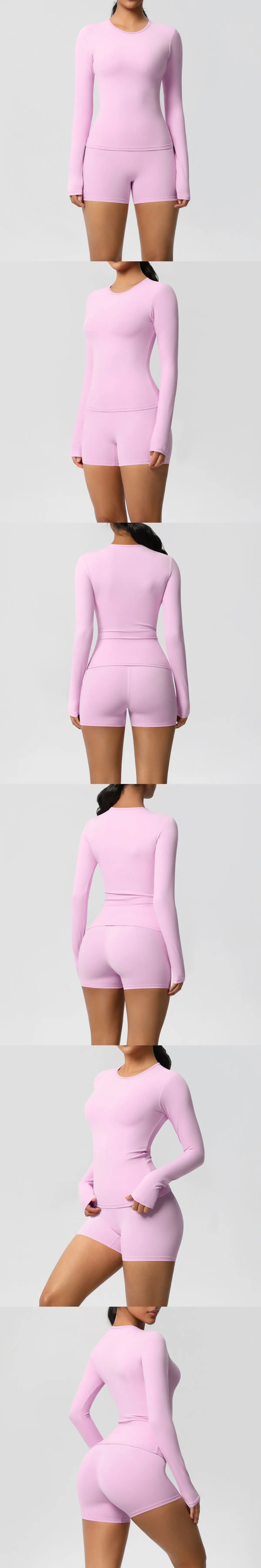 Yoga Clothes Set 2 Piece Gym Sports Shorts Set Women Long Sleeved High Waist Shorts Fitness Suit Running Workout Tracksuit