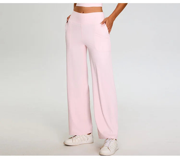 Ribbed Yoga Pants For Women Leggings Gym Workout Leggings High Waist Fitness Leggings Outdoor Running Sports Pants Straight Leg