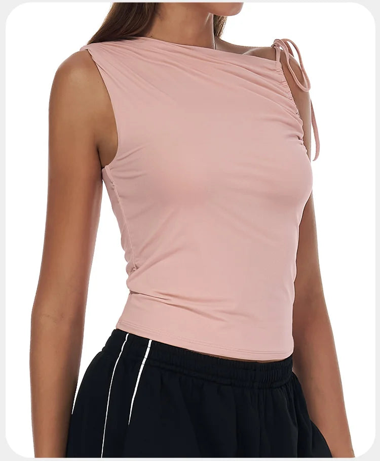 Sexy Shoulder Sports Shirt Vest Loose Breathable Quick Drying Top Gym Running Fitness Yoga Clothing Lightweight Tops For Women
