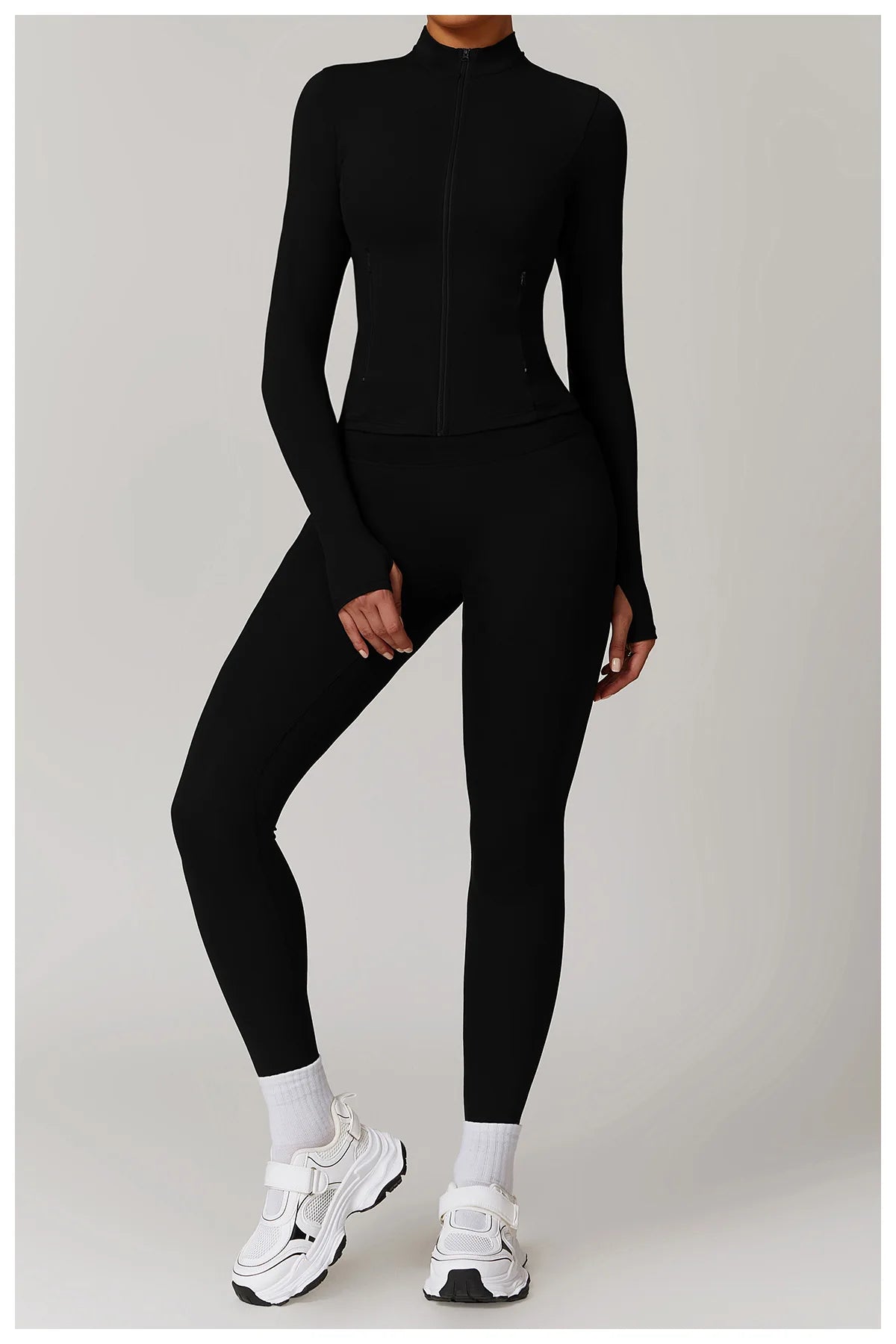 Women Outdoor Running Fitness Wear T-shirt Long Sleeved Thumb Holes Top Zipper Yoga Long Sleeved Yoga Shirt Gym Push Up Workout