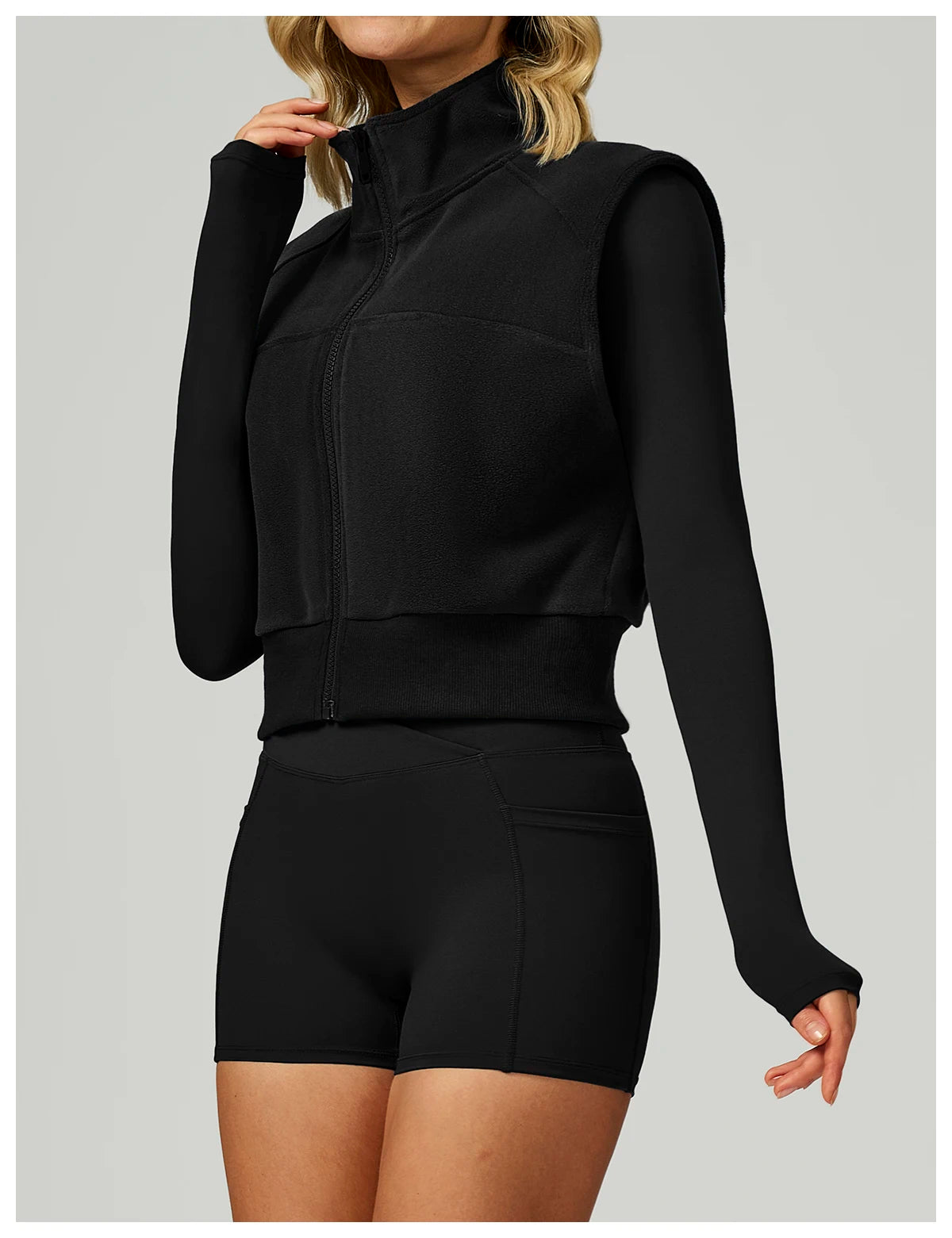Winter Warm High Neck Velvet Vest Women's Sleeveless Top with Zipper Waist Outdoor Running Top