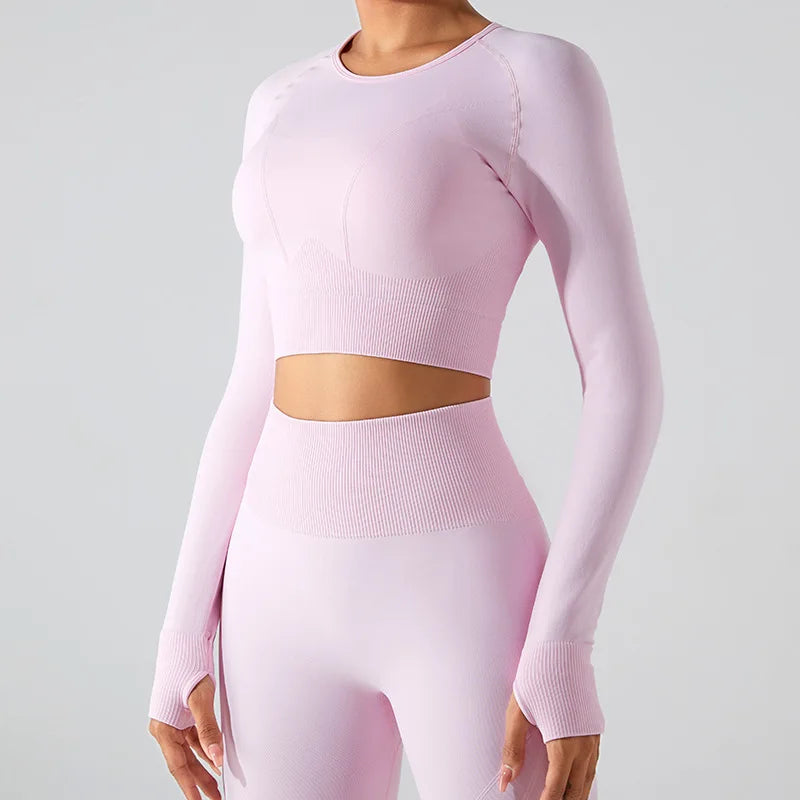 Women's Seamless Long Sleeve Top Yoga Shirts Running T-Shirt Workout Running Fitness Gym Sports Top Training Crop Top Solidcolor
