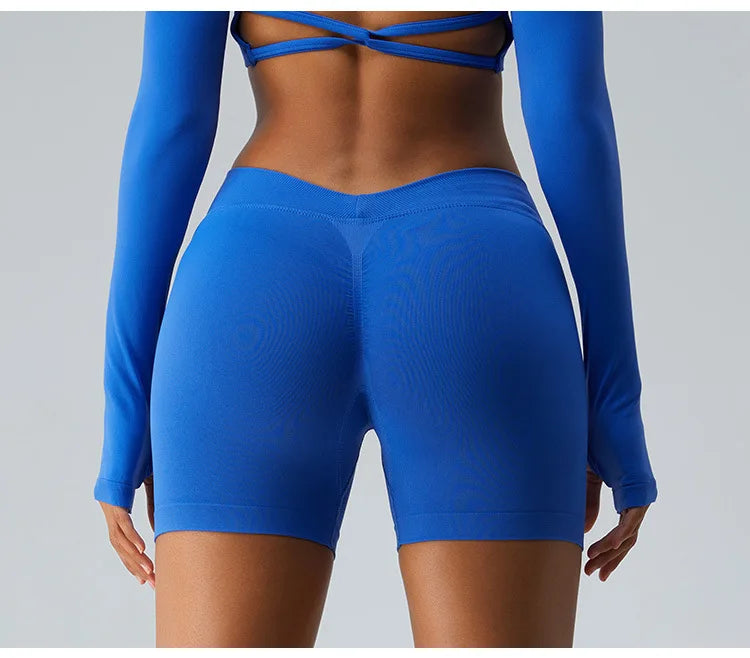 Seamless V Back Yoga Shorts Women Sportwear Fitness Tights Elastic Scrunch Gym Cycling Push Up Running Workout High Waist Shorts