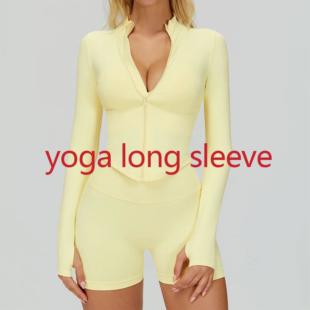 Seamless Outdoor Sports Long Sleeved Women Yoga Coat Quick Dry Zipper Cardigan Stand Up Collar Jacket Running Fitness Jacket Top