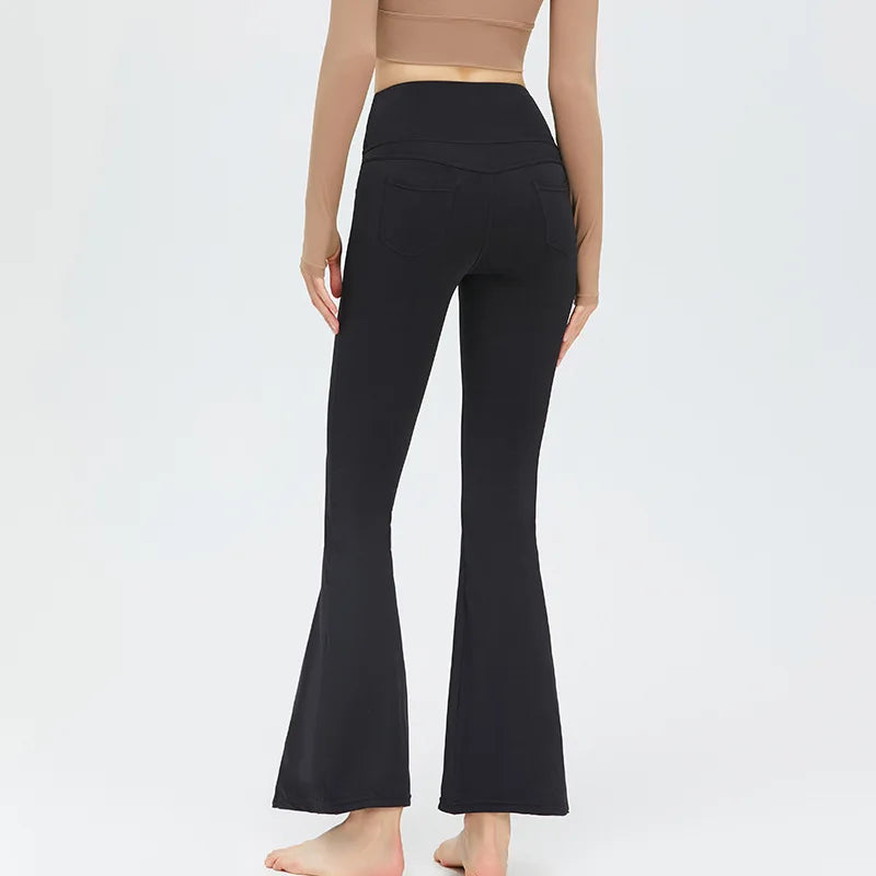 Flare Legging Pocket Yoga Pants Women Bell-bottoms Workout Yoga Trousers High Waist Tight Fitness Pants Gym Sports Wide Leg Pant