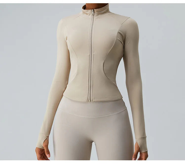 New Outdoor Running Yoga Jacket Elasticity Women's Sports Jacket Gym Sports Long Sleeves Women Quick-Drying Tights Zipper Hoodie