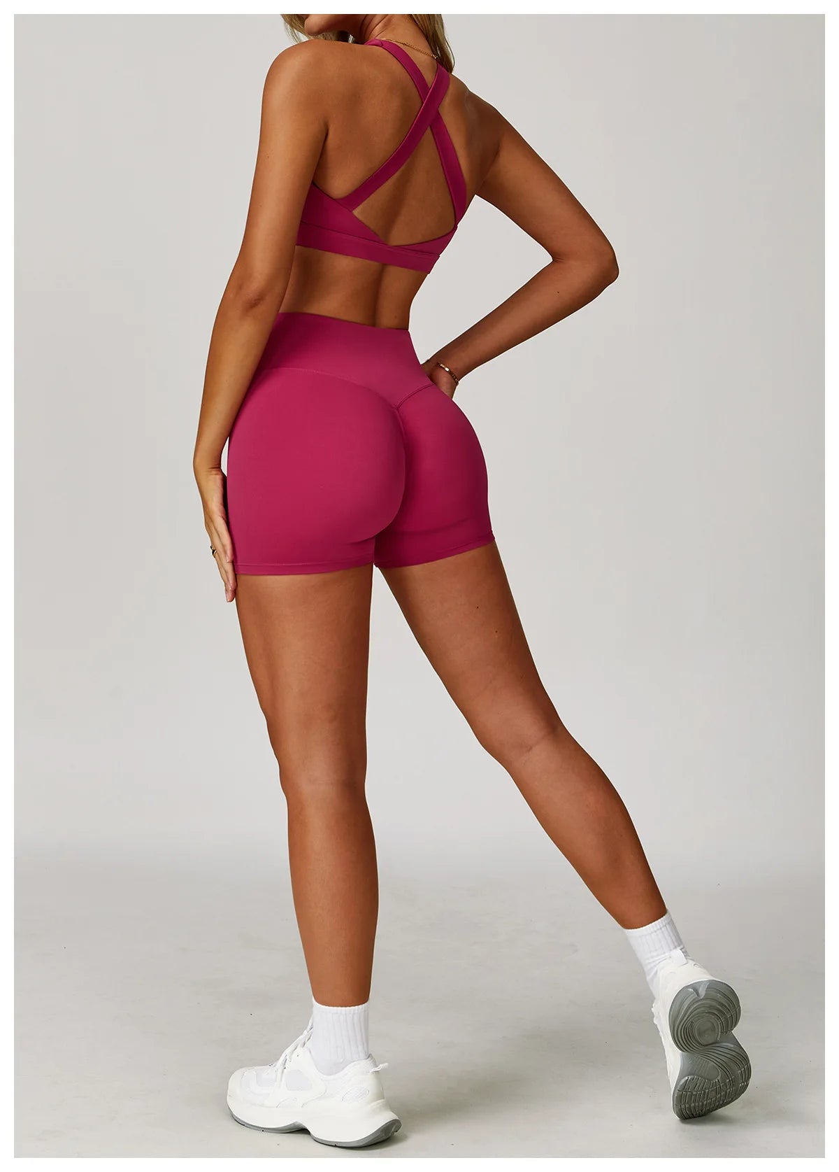 2PCS Women's Tracksuit Athletic Wear Yoga Set Workout Shorts Sportswear Gym Clothing High Waist Leggings Fitness Bra Sports Suit