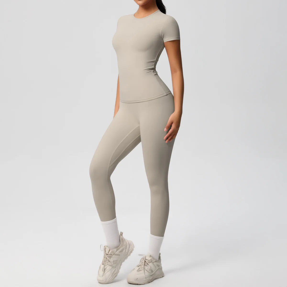 2PCS Yoga Set Women's Tracksuit Quick-Drying Gym Leggings Set Short Sleeve Breathable Gym Yoga Slim Fitness Active Top
