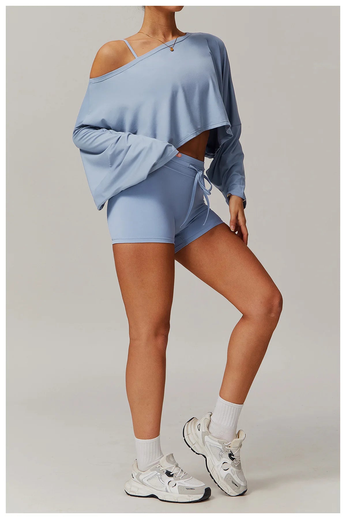 Running Fitness Sports Long Sleeved Top Women's One Shoulder Batwing Sleeve Loose Breathable Casual Long Sleeved Sexy Yoga Top