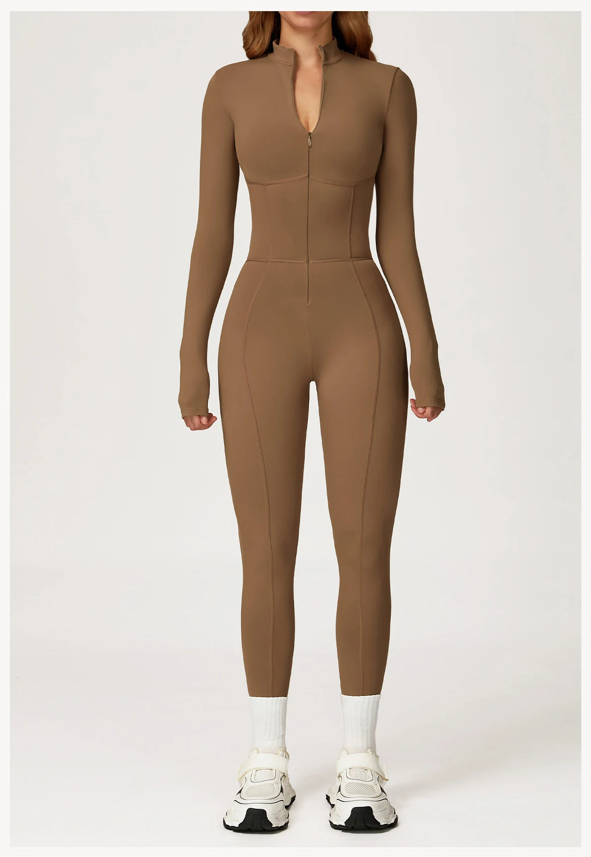Yoga Overalls Long Sleeved Women's Sportswear Gym Boilersuit Zipper Jumpsuits Workout High-intensity Fitness Skin-tight Garment