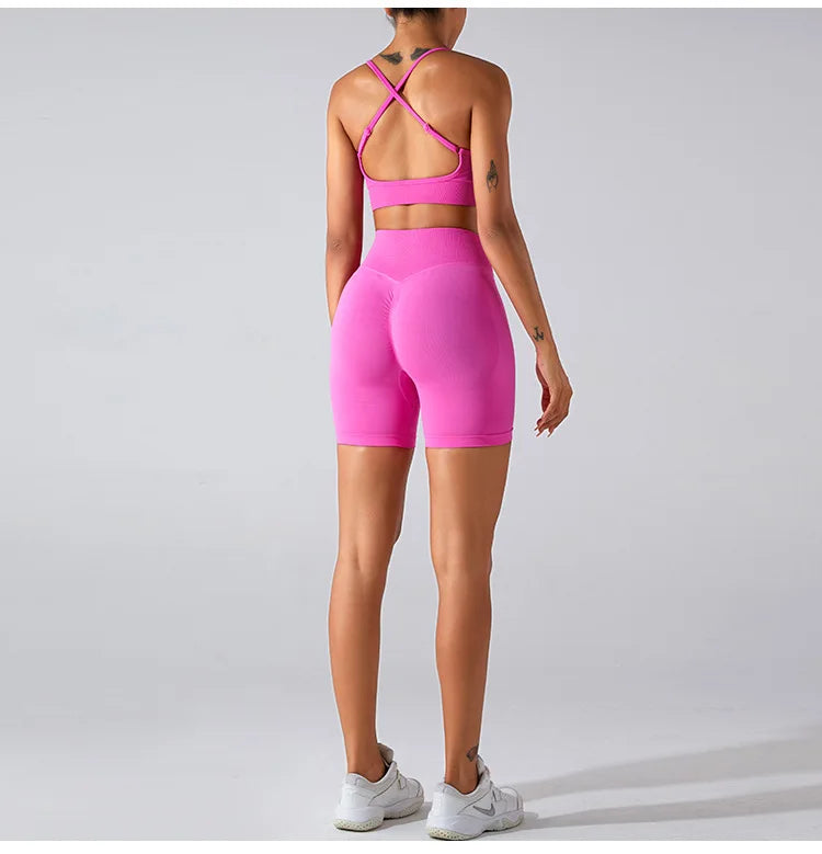 Women High Waist Yoga Shorts Summer Gym Fitness Sports Seamless Leggings Biker Shorts Workout Training Running Shorts Sportswear