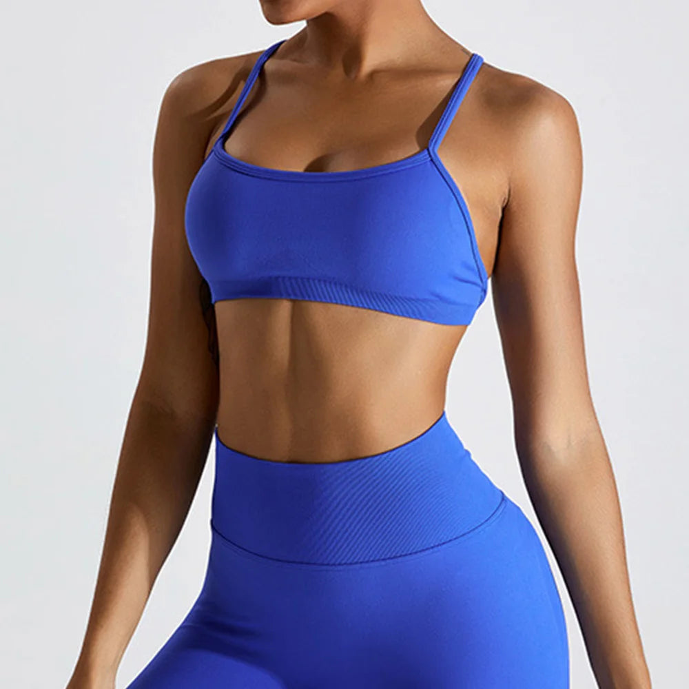 Seamless Soft Cross Back Women Sports Underwear Fitness Bra Tights Yoga Vest High Strength Shockproof Gym Sports Top Push Up Bra