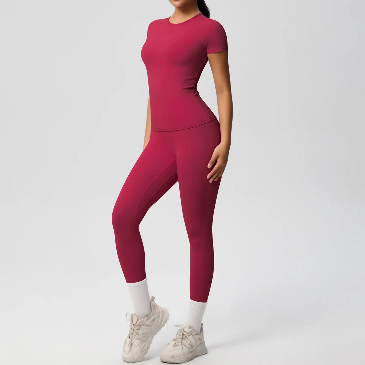 2PCS Yoga Set Women's Tracksuit Quick-Drying Gym Leggings Set Short Sleeve Breathable Gym Yoga Slim Fitness Active Top