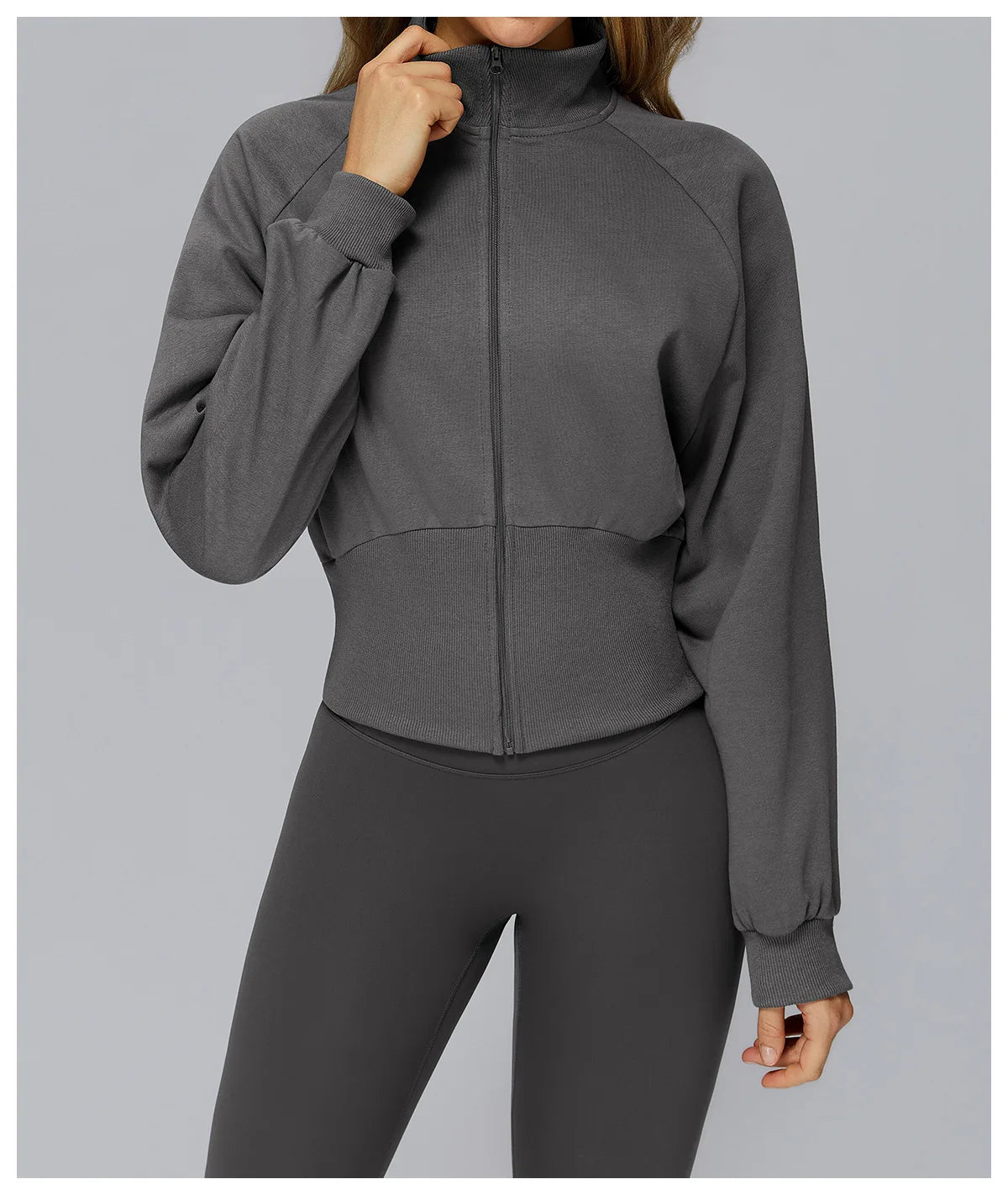 Winter Yoga Long Sleeved Women's Standing Collar Sweatshirt Windproof Zipper Warm Sweatshirt Loose Outdoor Running Sports Jacket