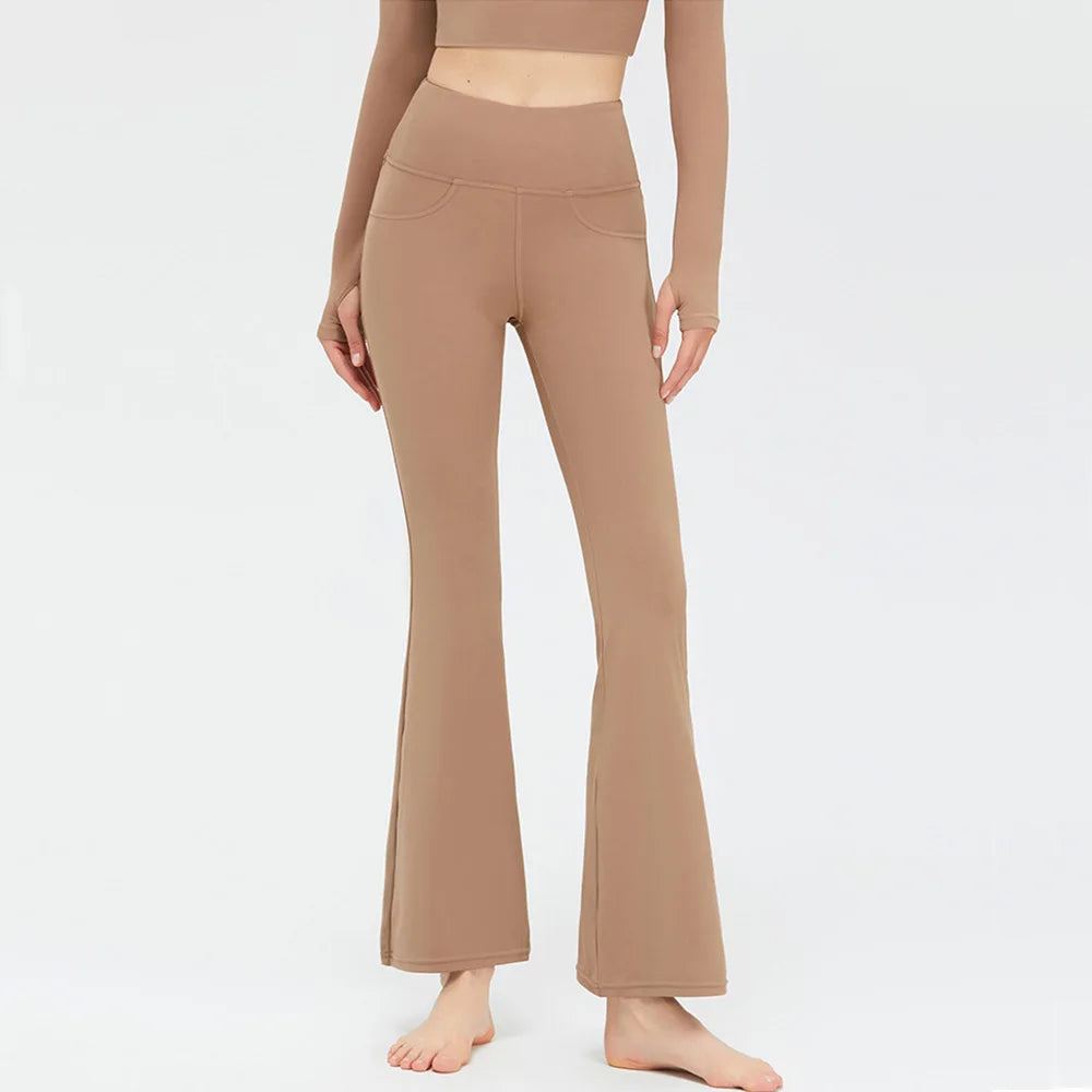 Flare Legging Pocket Yoga Pants Women Bell-bottoms Workout Yoga Trousers High Waist Tight Fitness Pants Gym Sports Wide Leg Pant
