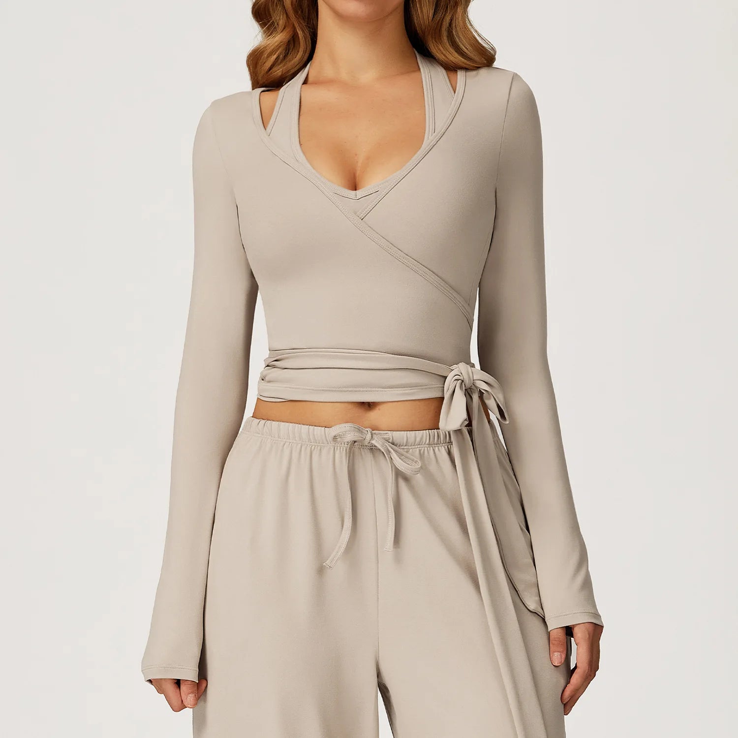 Women Yoga Crossover Strap Long Sleeve Cover-up T-shirts Pilates Running Outdoor Sports Loose Tops Breathable Soft Gym Fitness