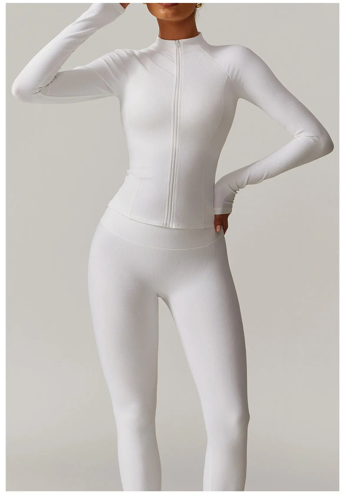 Ribbed Sports Long Sleeved Women Slim Yoga Clothes Quick Dry Zipper Cardigan Stand Up Collar Jacket Running Fitness Jacket Top