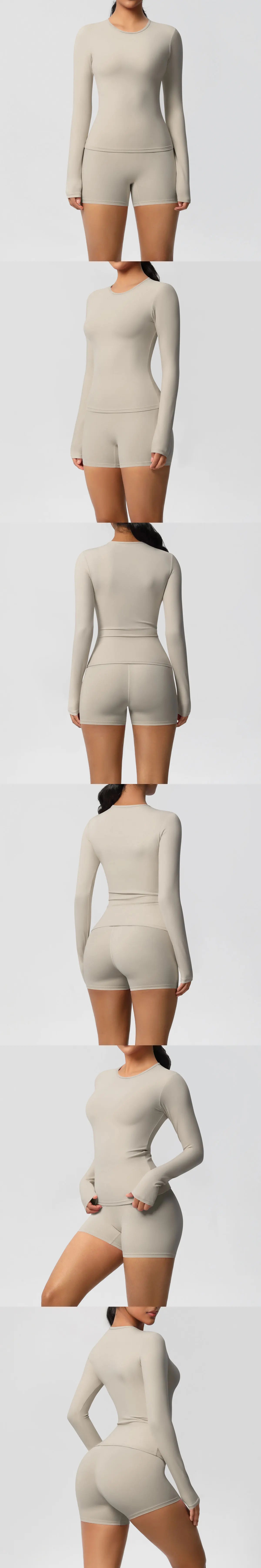 Yoga Clothes Set 2 Piece Gym Sports Shorts Set Women Long Sleeved High Waist Shorts Fitness Suit Running Workout Tracksuit