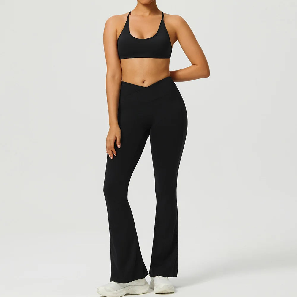 2PCS Women Tracksuit Gym Yoga Set High Waist Leggings Sports Bra Top Workout Outfit Fitness Activewear Running Training Clothes