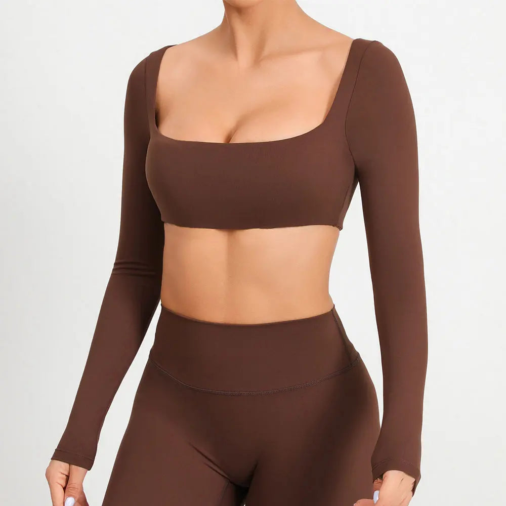 New Sport Shirt Women Clothes Sportswear Long Sleeve T-shirt for Fitness Yoga Wear Ladies Crop Top Gym Workout Top with Cups