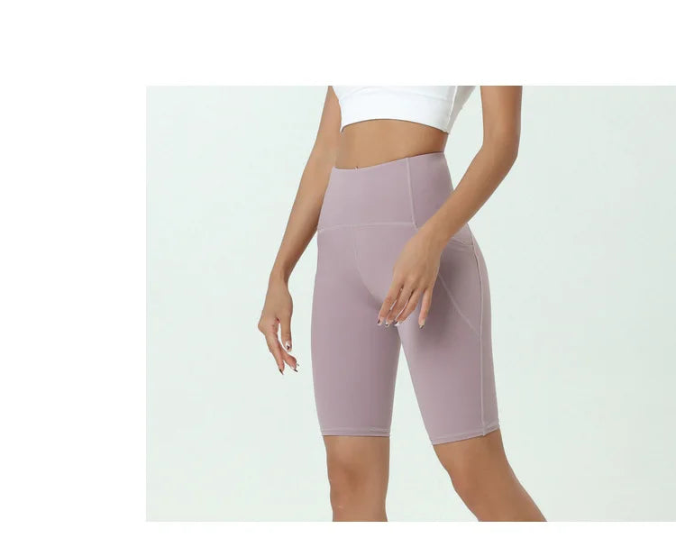 Comfortable Skin Friendly Summer High Waist Yoga Shorts Gym Hip Lift Pants Pocket Breathable Running Cycling Sports Shorts Women
